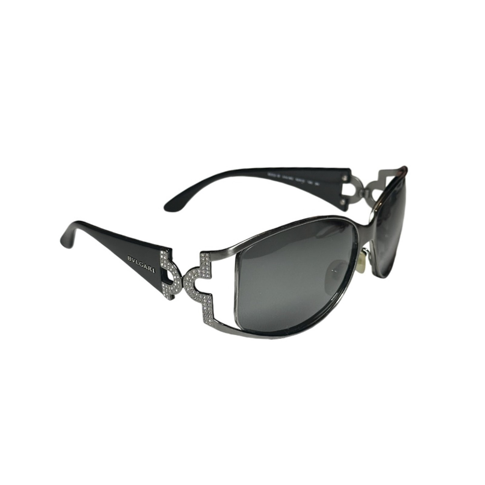 Bvlgari 6002-B Sunglasses Frames Crystal Logo Black Italy W/ Case Authentic